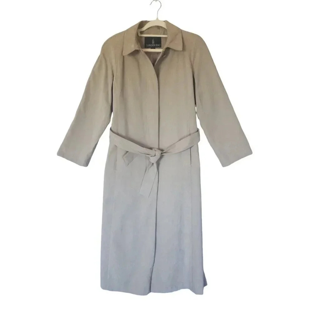 London Fog Suede Waterproof Coat Trench Pockets Buttoned Size 4 Petite